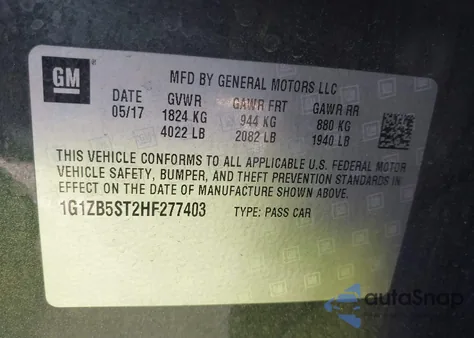 2017 Chevrolet Malibu Ls z USA, uszkodzony, nr VIN 1G1ZB5ST2HF277403